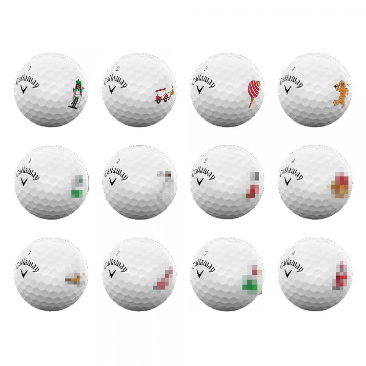 Callaway Supersoft Adventskalender with 12 unique festive golf balls featuring holiday designs.