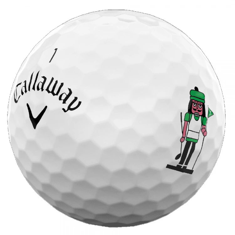 Callaway Supersoft Adventskalender golfball med nutcracker-motiv och Callaway-logotyp.