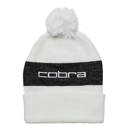 Cobra Pom Beanie with two-tone design and pom pom for stylish warmth in white and black.