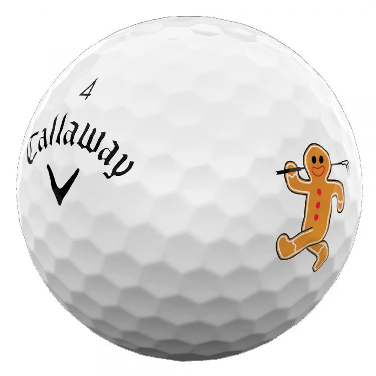 Callaway Supersoft Adventskalender golfboll med pepparkaksgubbe motiv, unik design för julen.